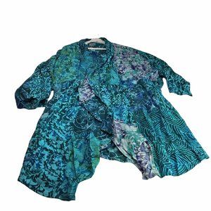 Batik Robe, Teal Green, Women's M Floral